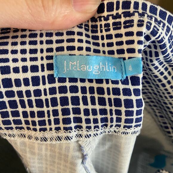 J. McLaughlin Women's Size 4 Blue and White Print Maisie Pull-On Ankle Pants - Picture 4 of 11